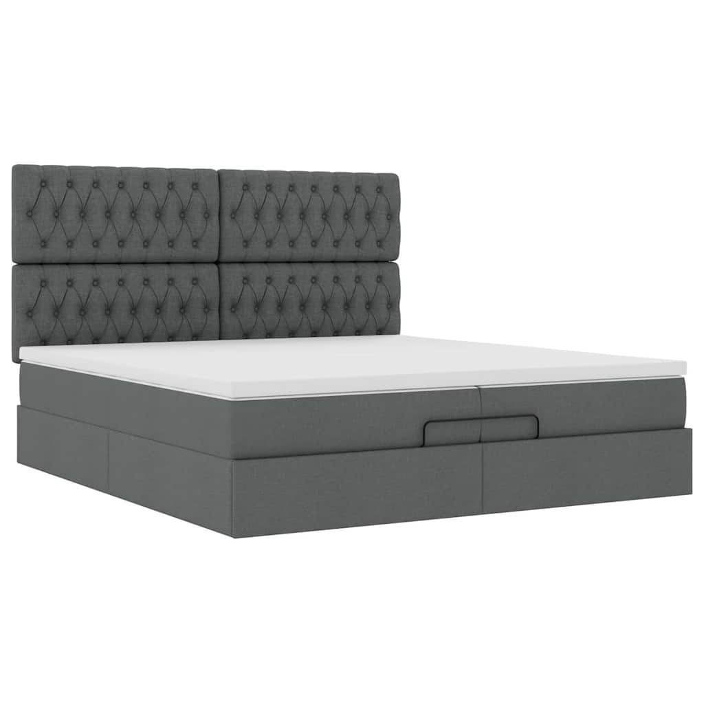 vidaXL Lit Ottoman avec matelas Gris foncé Tissu 200x200 cm