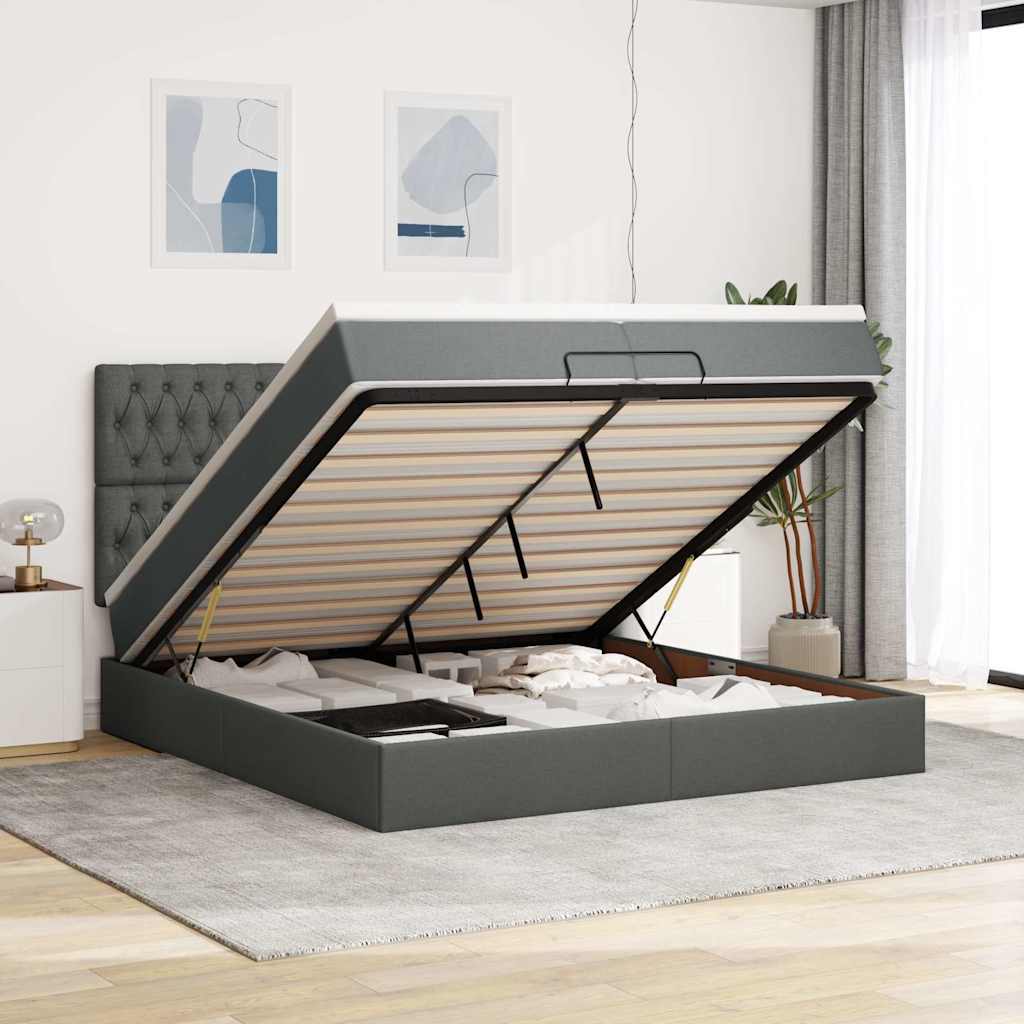 vidaXL Lit Ottoman avec matelas Gris foncé Tissu 200x200 cm