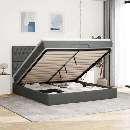 vidaXL Lit Ottoman avec matelas Gris foncé Tissu 200x200 cm