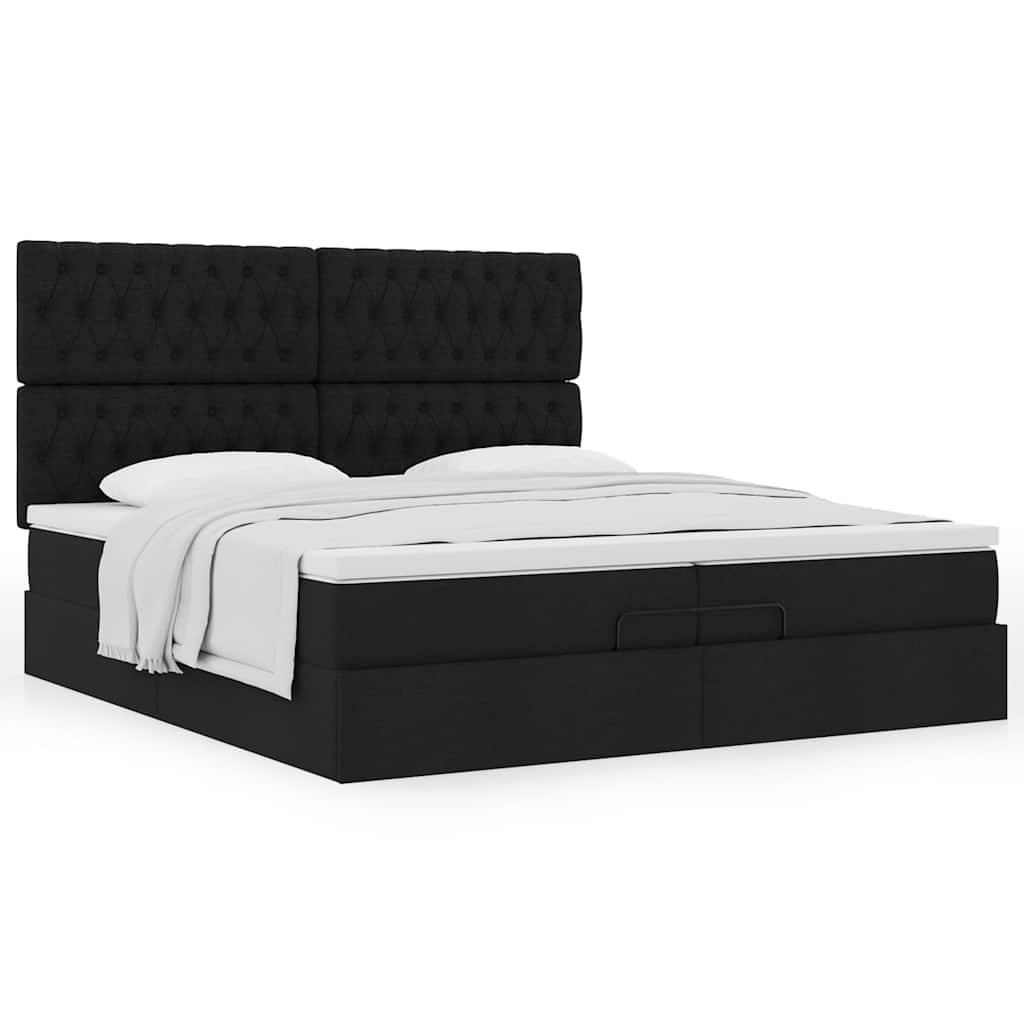 vidaXL Ottoman-Bett mit Matratzen Schwarz 200x200 cm Stoff
