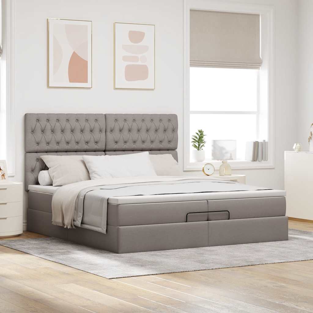 vidaXL Lit ottoman avec matelas Taupe 200x200 cm Tissu