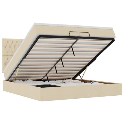 vidaXL Lit-coffre avec matelas Crème 200x200 cm Tissu