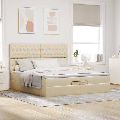 vidaXL Lit-coffre avec matelas Crème 200x200 cm Tissu