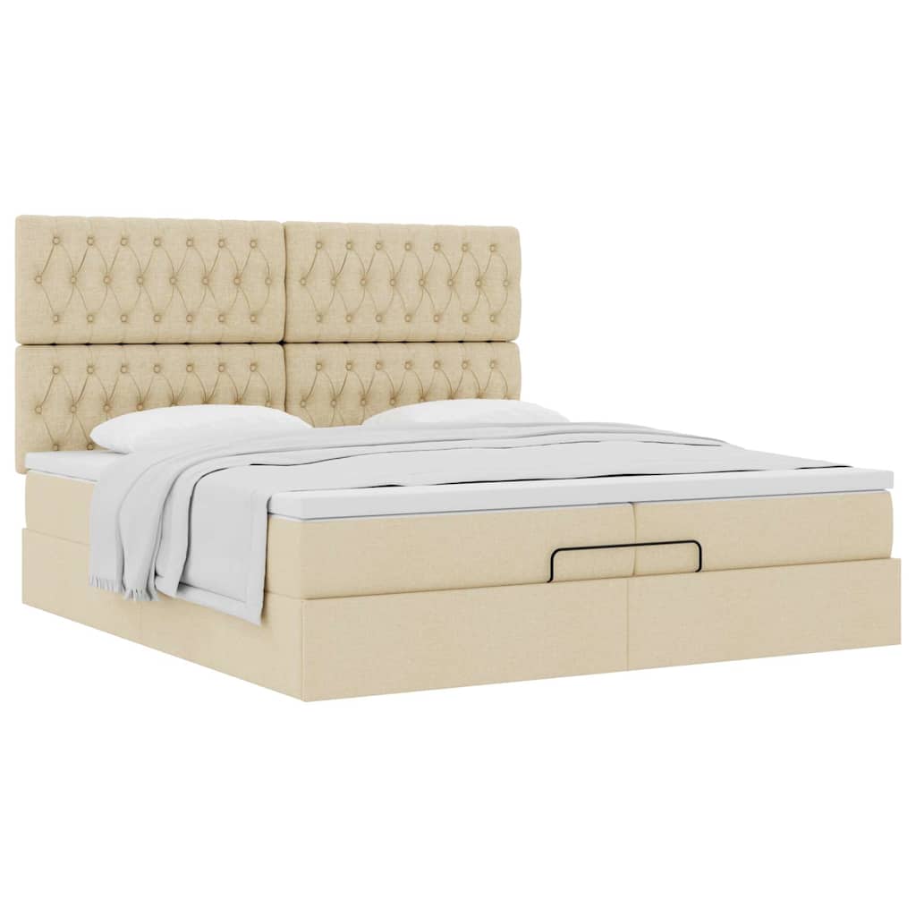 vidaXL Lit-coffre avec matelas Crème 200x200 cm Tissu