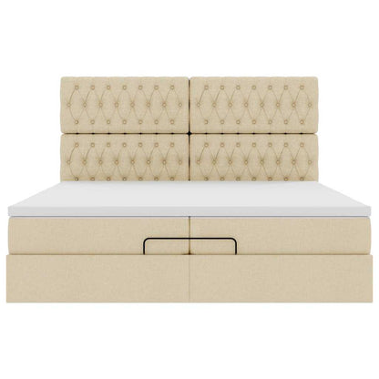 vidaXL Lit-coffre avec matelas Crème 200x200 cm Tissu