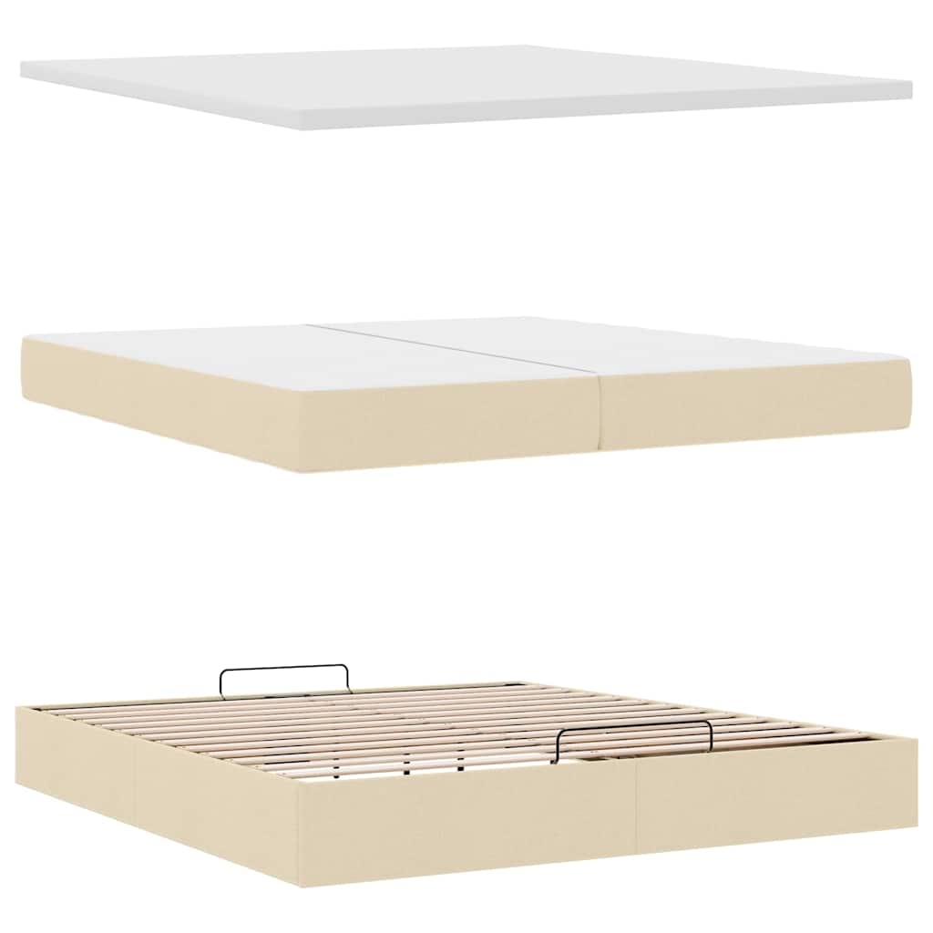vidaXL Lit-coffre avec matelas Crème 200x200 cm Tissu
