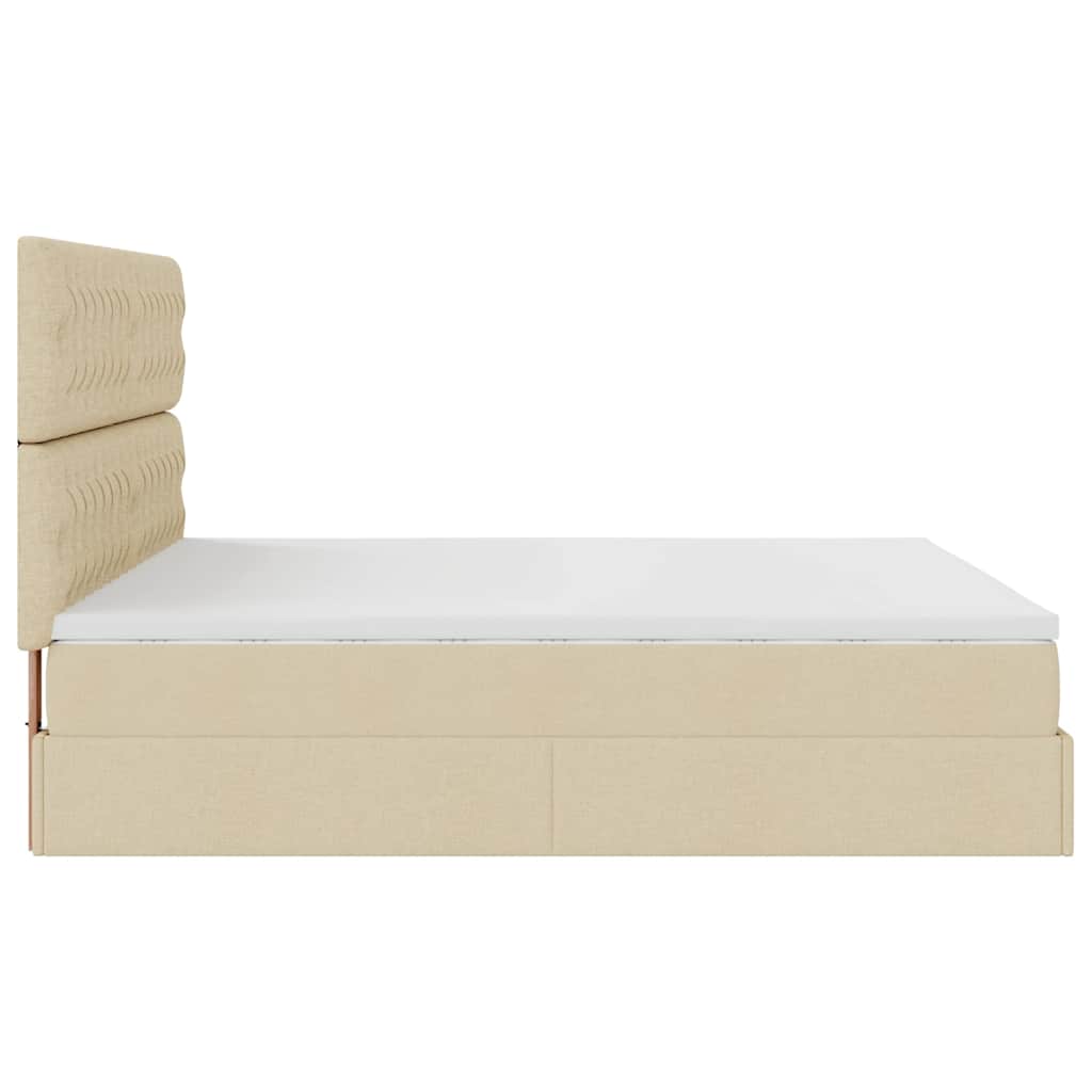 vidaXL Lit-coffre avec matelas Crème 200x200 cm Tissu