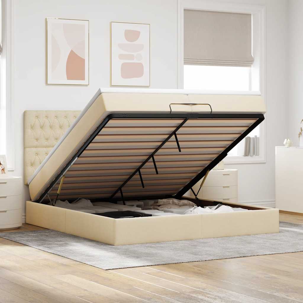 vidaXL Lit-coffre avec matelas Crème 200x200 cm Tissu