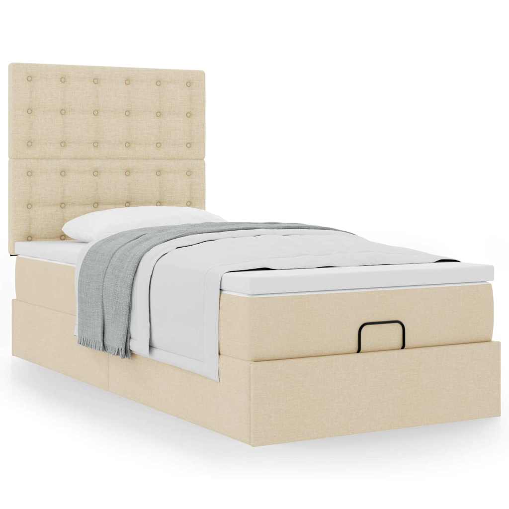 vidaXL Lit ottoman avec matelas Crème 90x190 cm Tissu