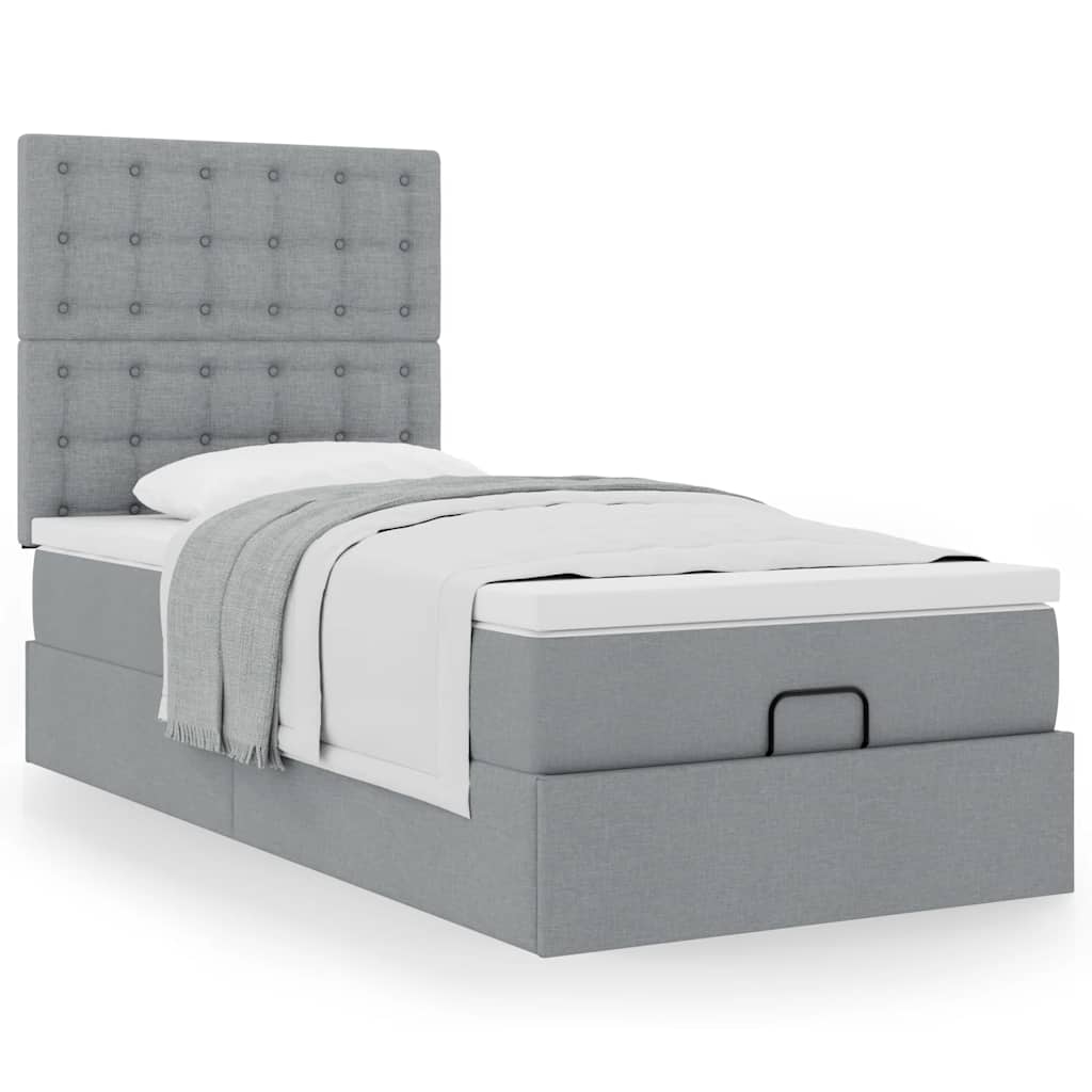 vidaXL Ottoman-Bett mit Matratze Hellgrau 90x200 cm Stoff
