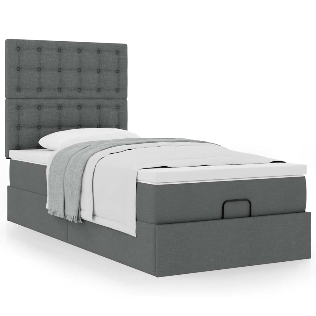 vidaXL Ottoman-Bett mit Matratze Dunkelgrau 90x200 cm Stoff