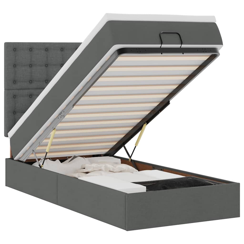 vidaXL Lit Ottoman avec matelas Gris foncé 100x200 cm Tissu