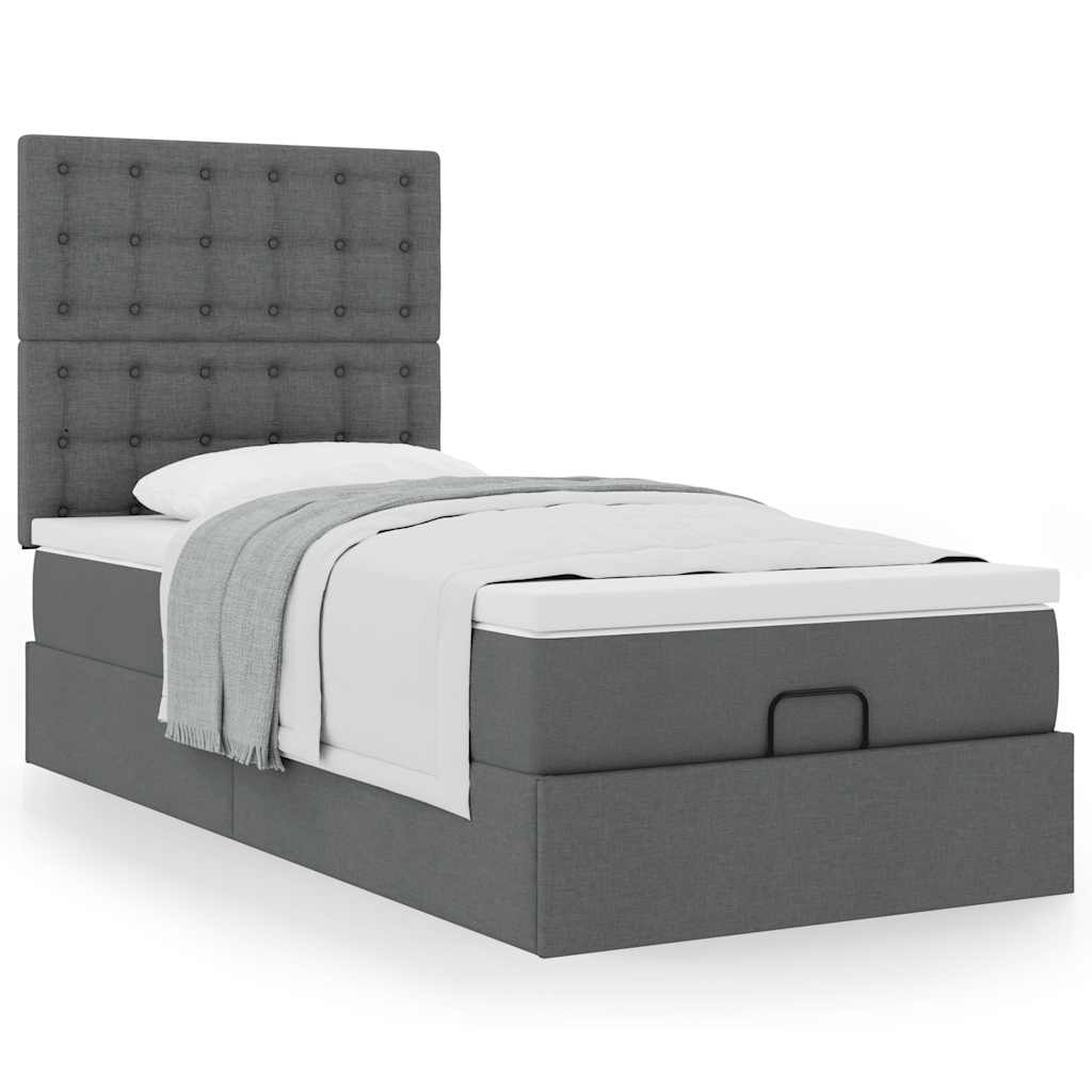 vidaXL Lit Ottoman avec matelas Gris foncé 100x200 cm Tissu