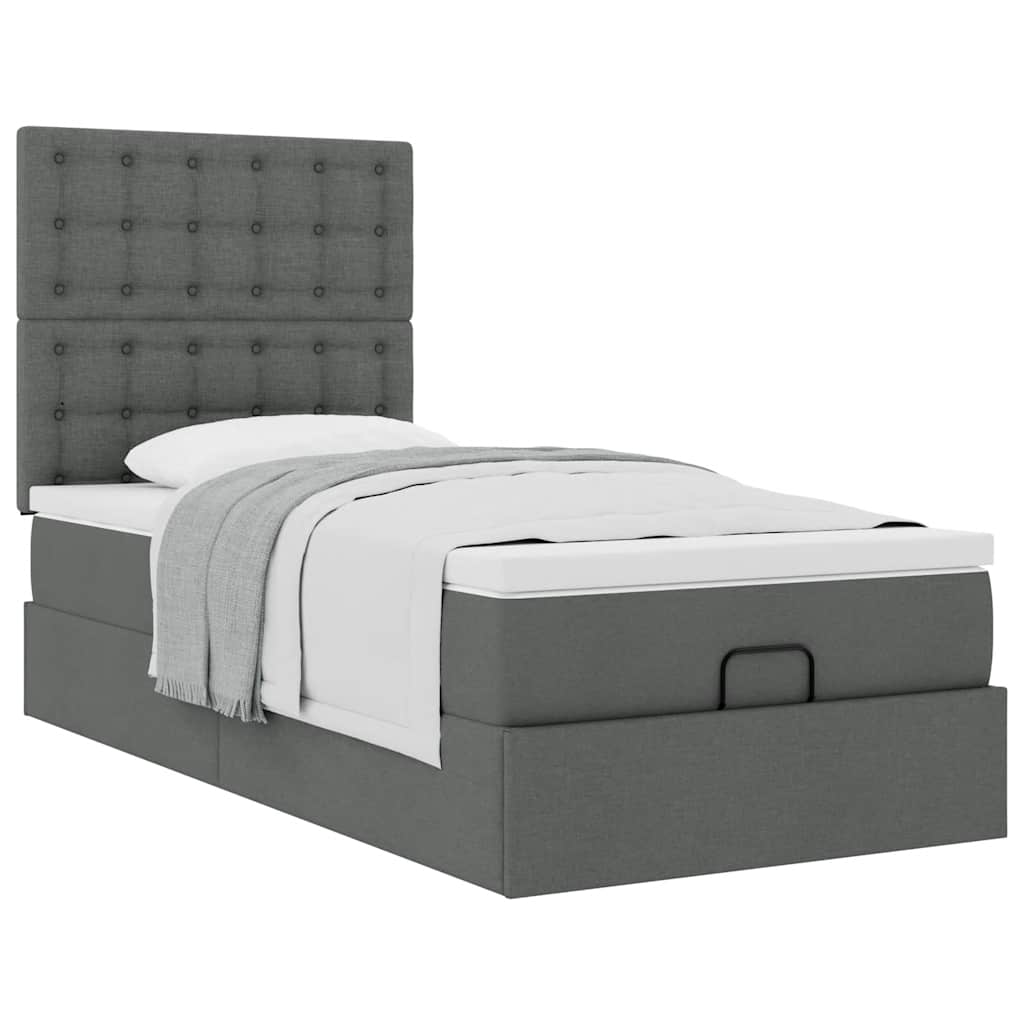 vidaXL Lit Ottoman avec matelas Gris foncé 100x200 cm Tissu