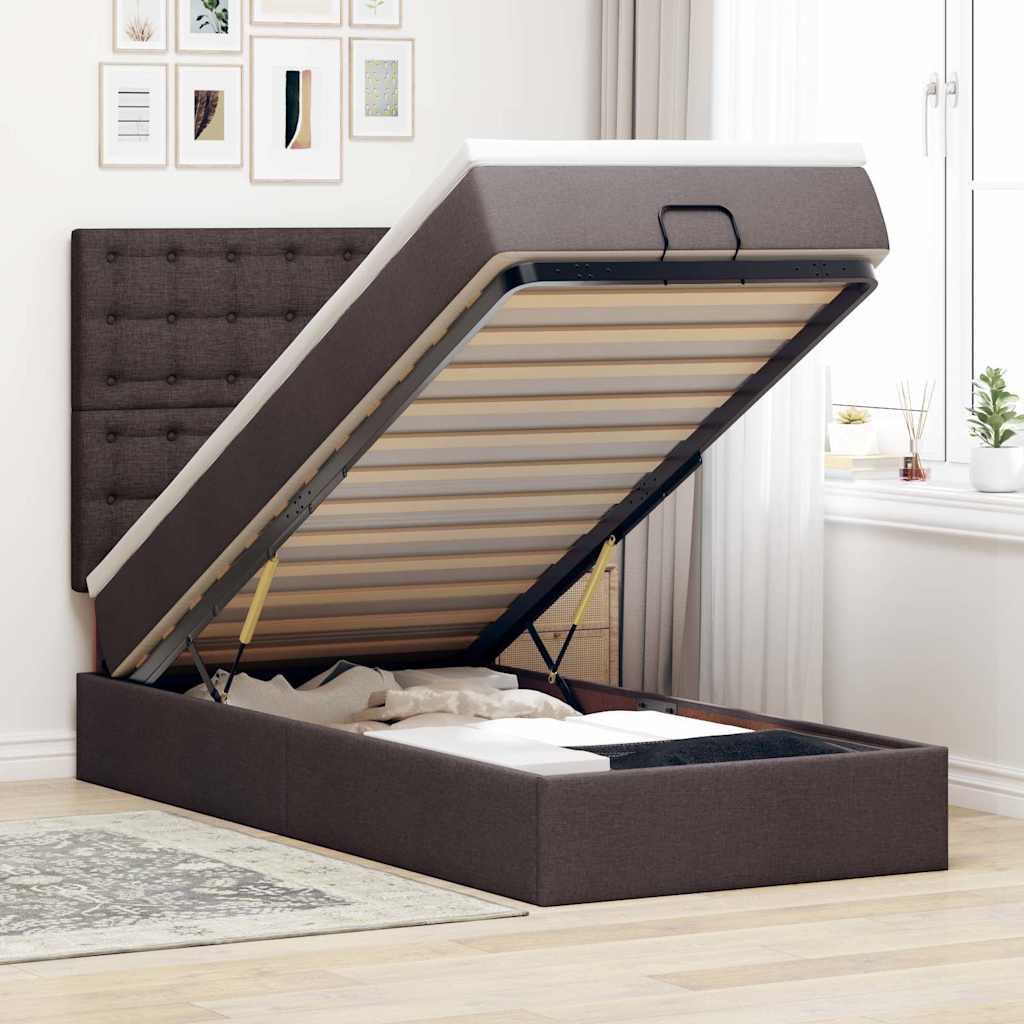 vidaXL Ottoman-Bett mit Matratze Dunkelbraun 100x200 cm Stoff