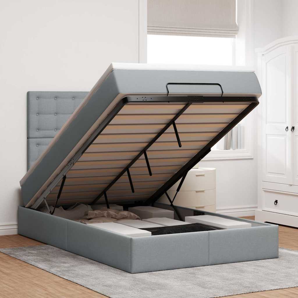 vidaXL Ottoman-Bett mit Matratze Hellgrau 120x190 cm Stoff