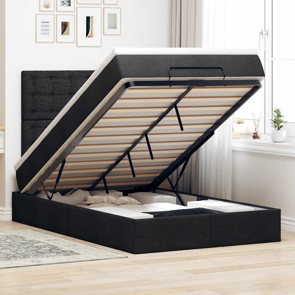 vidaXL Lit ottoman avec matelas Tissu noir 120x190 cm
