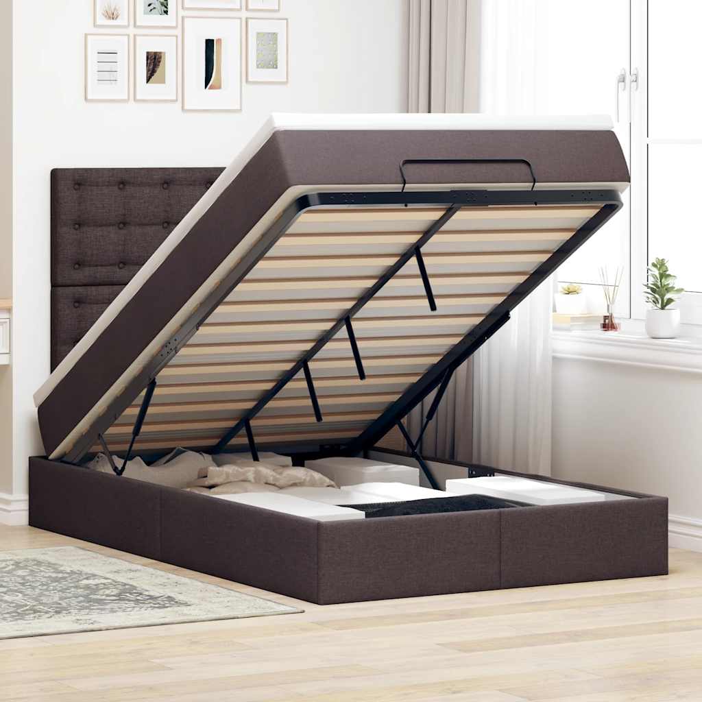 vidaXL Ottoman-Bett mit Matratze Dunkelbraun 120x190 cm Stoff