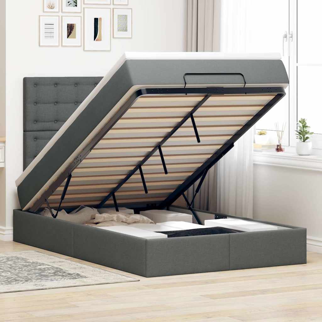 vidaXL Lit ottoman avec matelas gris foncé 120x200 cm tissu