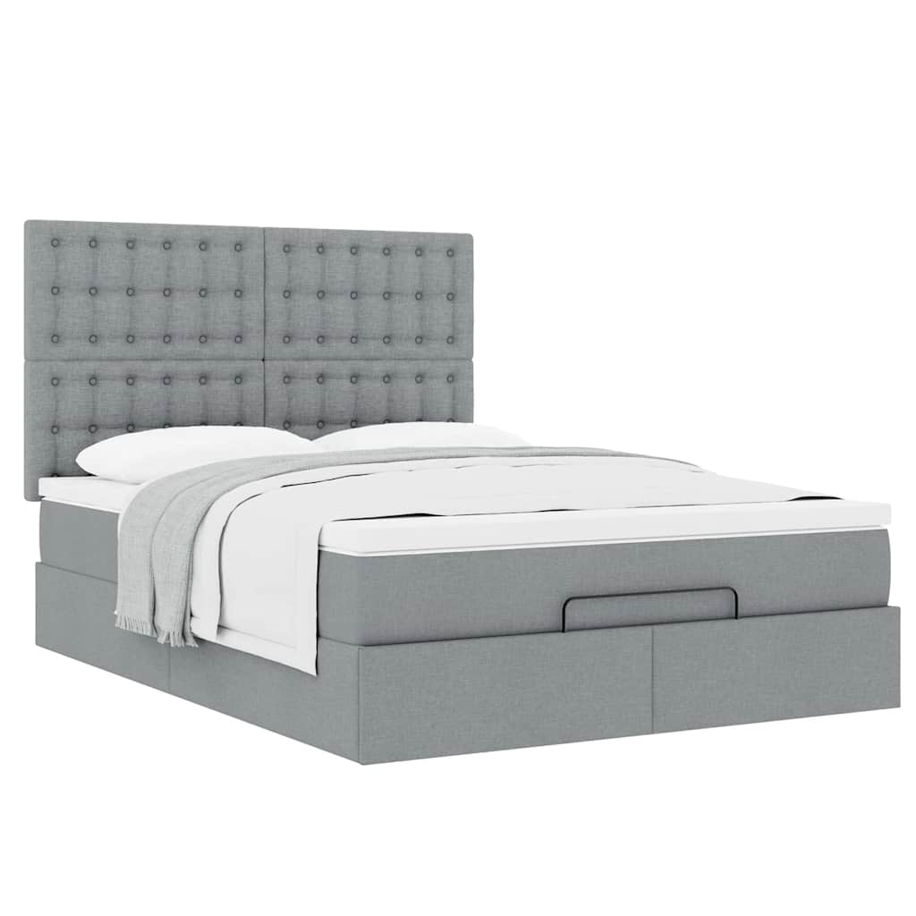 vidaXL Ottoman-Bett mit Matratze Hellgrau 140x190 cm Stoff