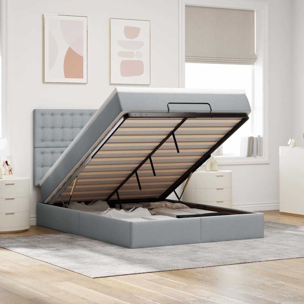 vidaXL Ottoman-Bett mit Matratze Hellgrau 140x190 cm Stoff