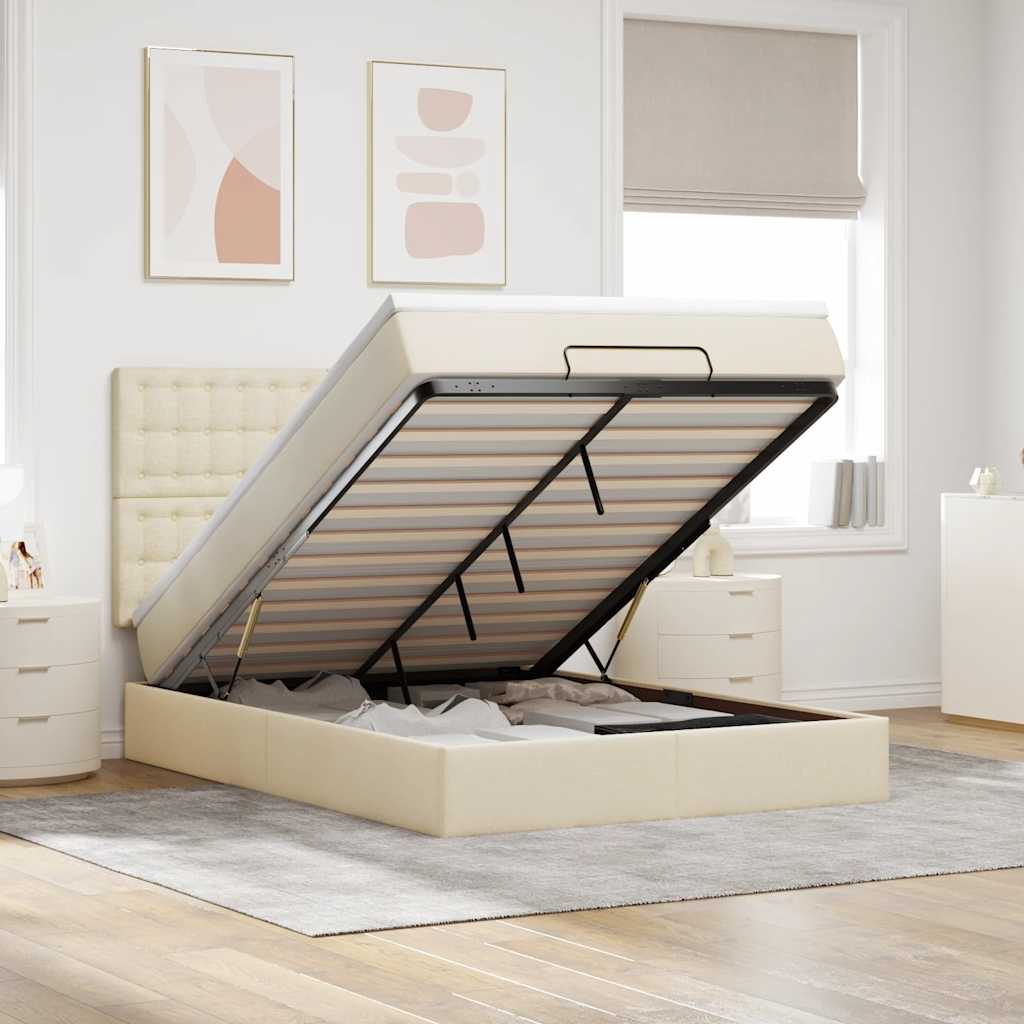 vidaXL Ottoman-Bett mit Matratze Creme 140x190 cm Stoff