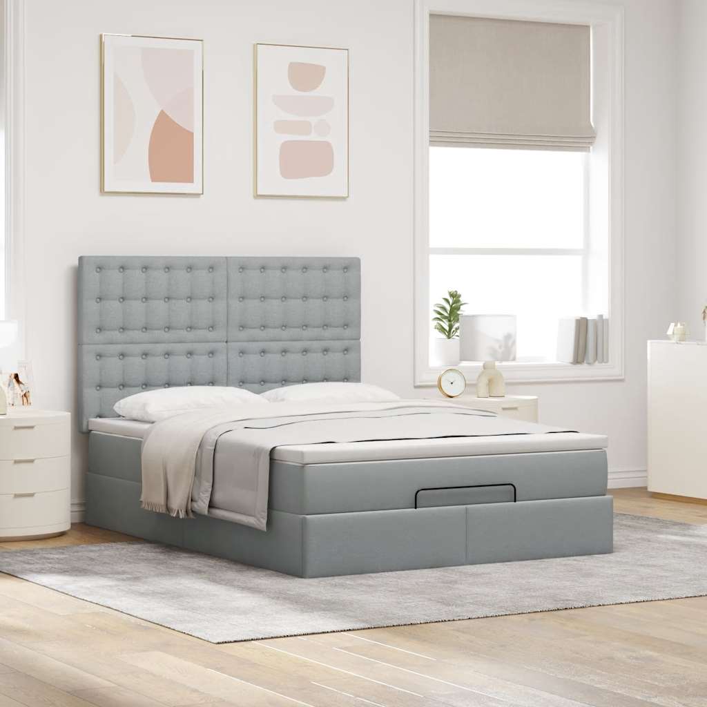 vidaXL Ottoman-Bett mit Matratze Hellgrau 140x200 cm Stoff