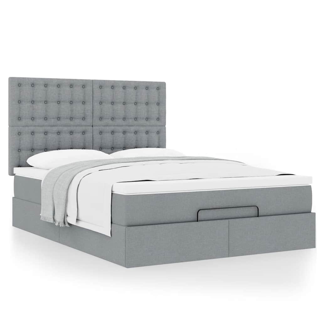 vidaXL Ottoman-Bett mit Matratze Hellgrau 140x200 cm Stoff