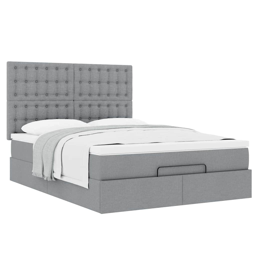 vidaXL Ottoman-Bett mit Matratze Hellgrau 140x200 cm Stoff
