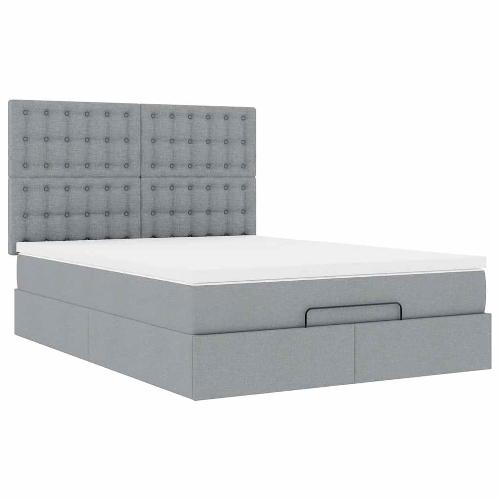 vidaXL Ottoman-Bett mit Matratze Hellgrau 140x200 cm Stoff