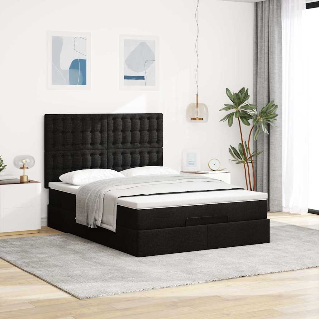 vidaXL Lit ottoman avec matelas Noir 140x200 cm Tissu