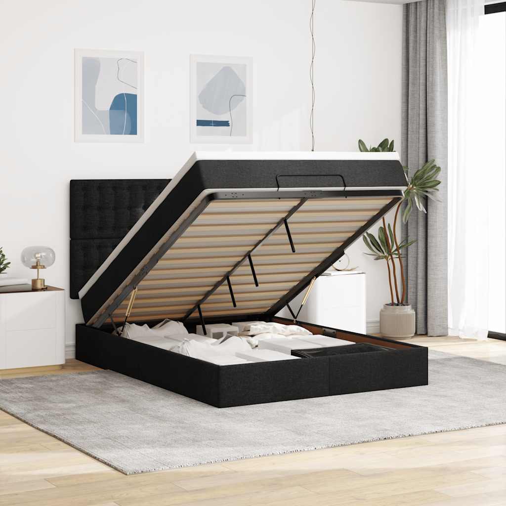 vidaXL Lit ottoman avec matelas Noir 140x200 cm Tissu