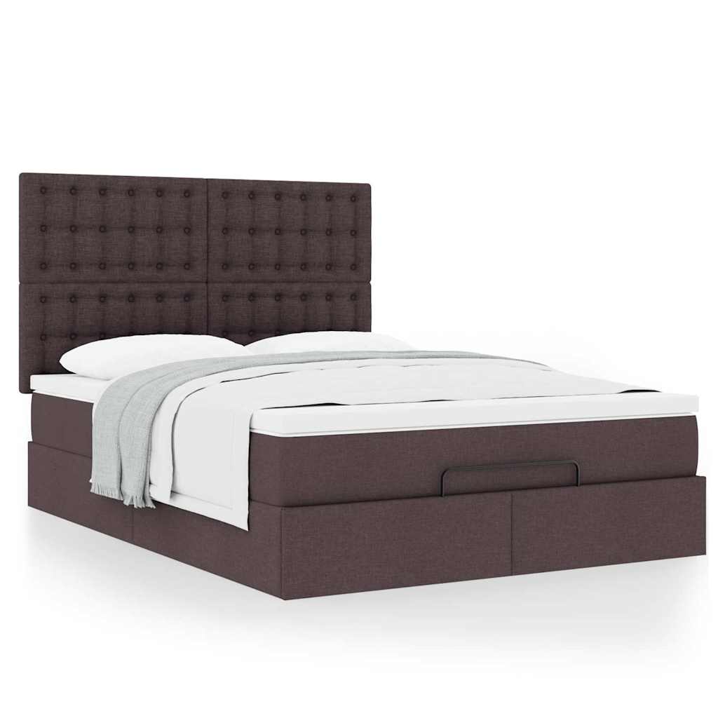vidaXL Lit ottoman avec matelas Marron foncé 140x200 cm Tissu