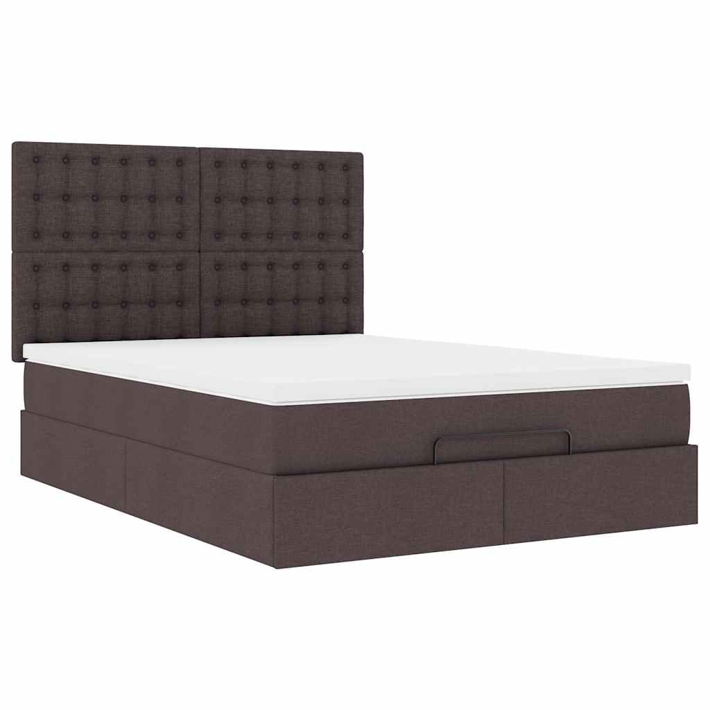 vidaXL Lit ottoman avec matelas Marron foncé 140x200 cm Tissu