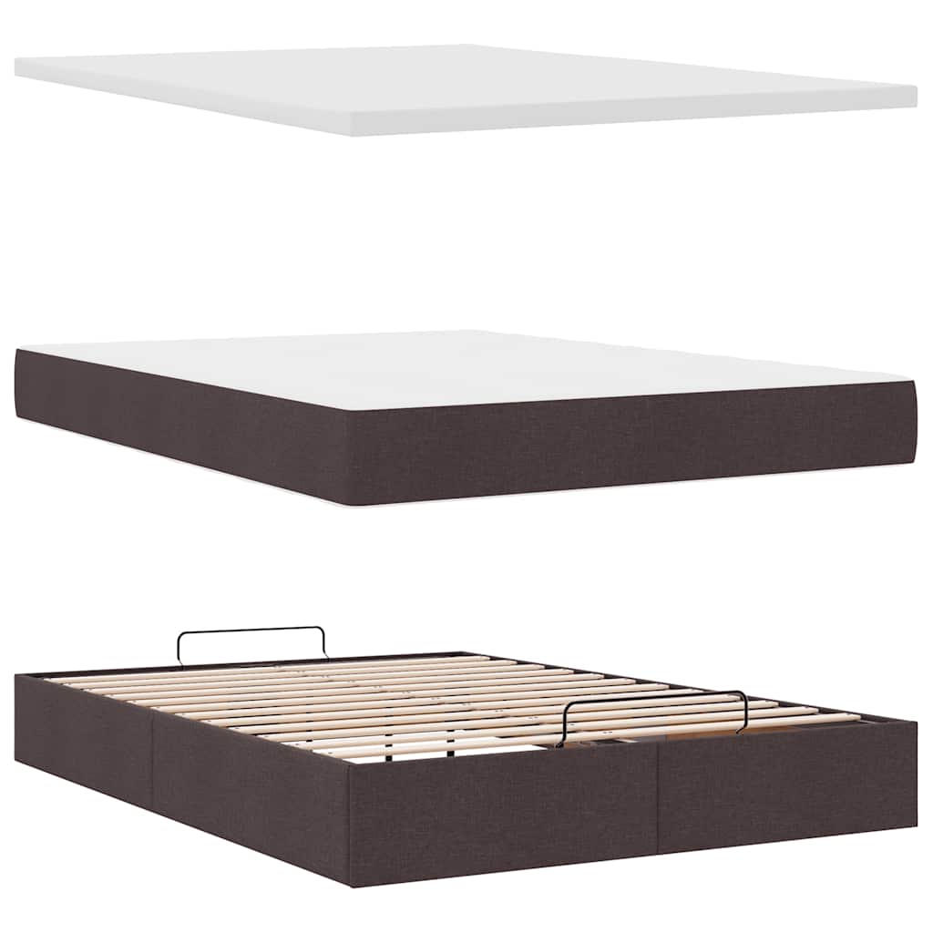 vidaXL Lit ottoman avec matelas Marron foncé 140x200 cm Tissu