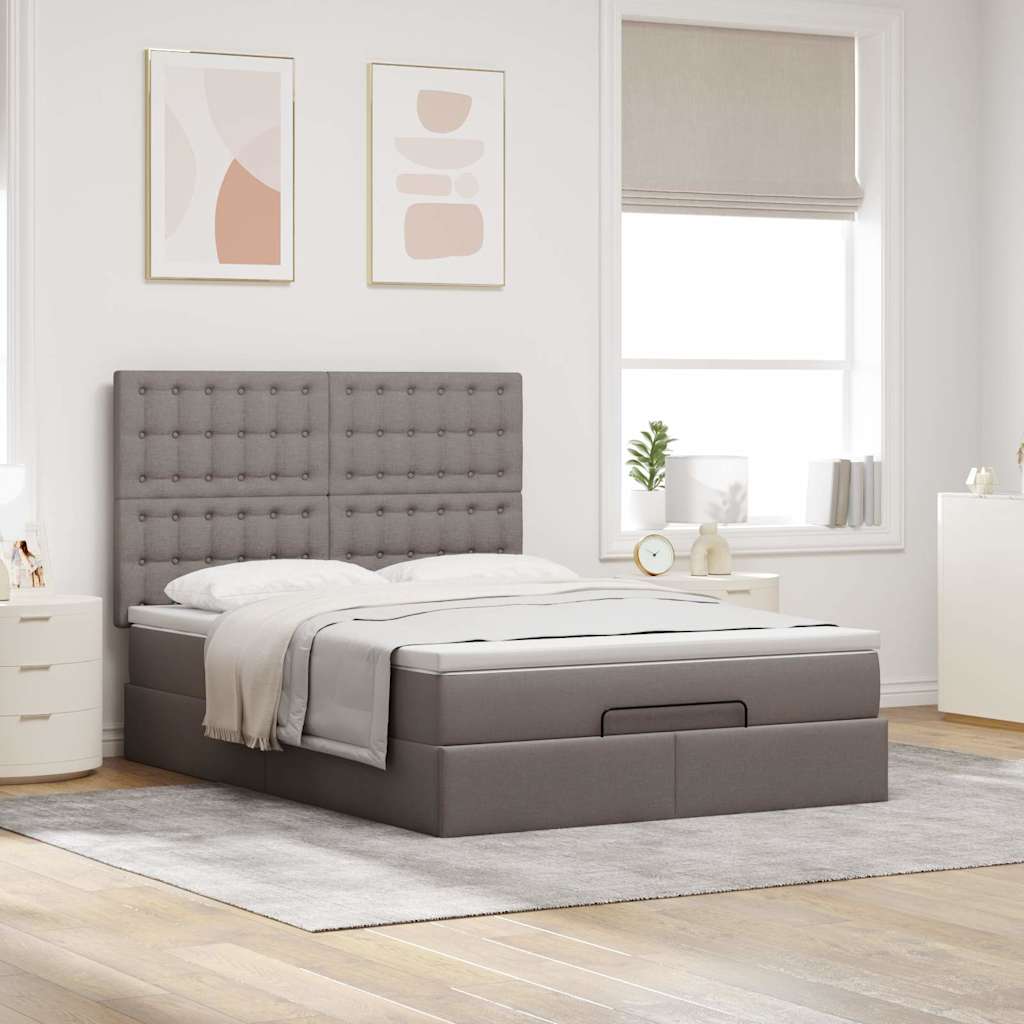vidaXL Lit ottoman avec matelas Tissu taupe 140x200 cm