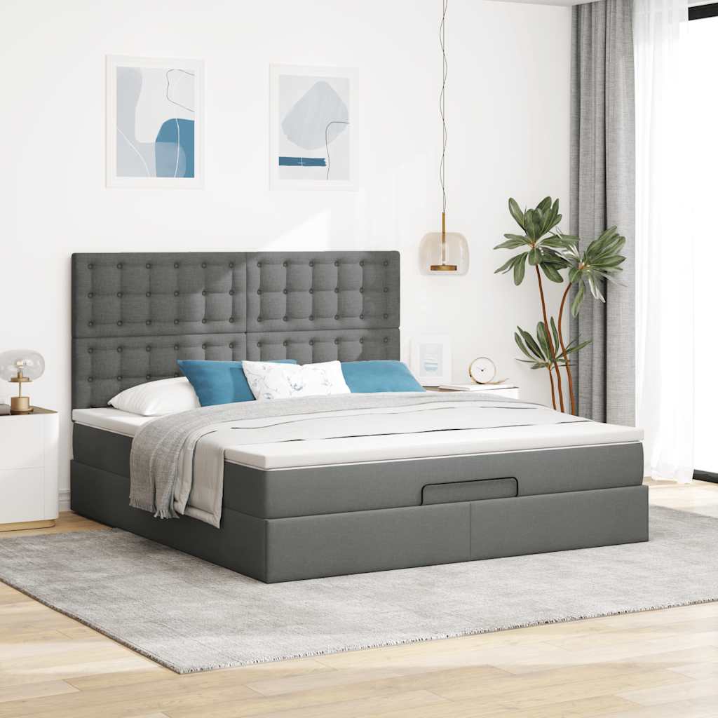 vidaXL Ottoman-Bett mit Matratze Dunkelgrau 160x200 cm Stoff