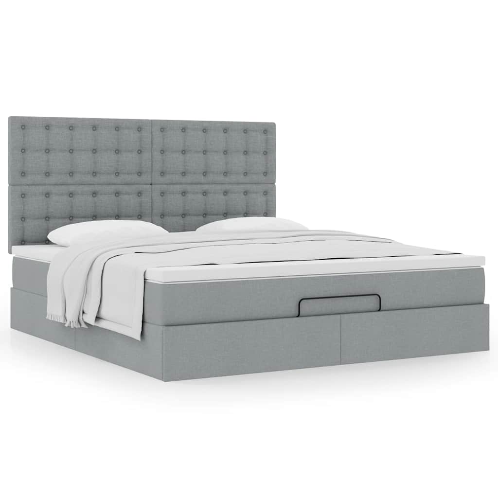 vidaXL Ottoman-Bett mit Matratze Hellgrau 180x200 cm Stoff