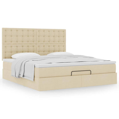vidaXL Ottoman-Bett mit Matratze Creme 180x200 cm Stoff