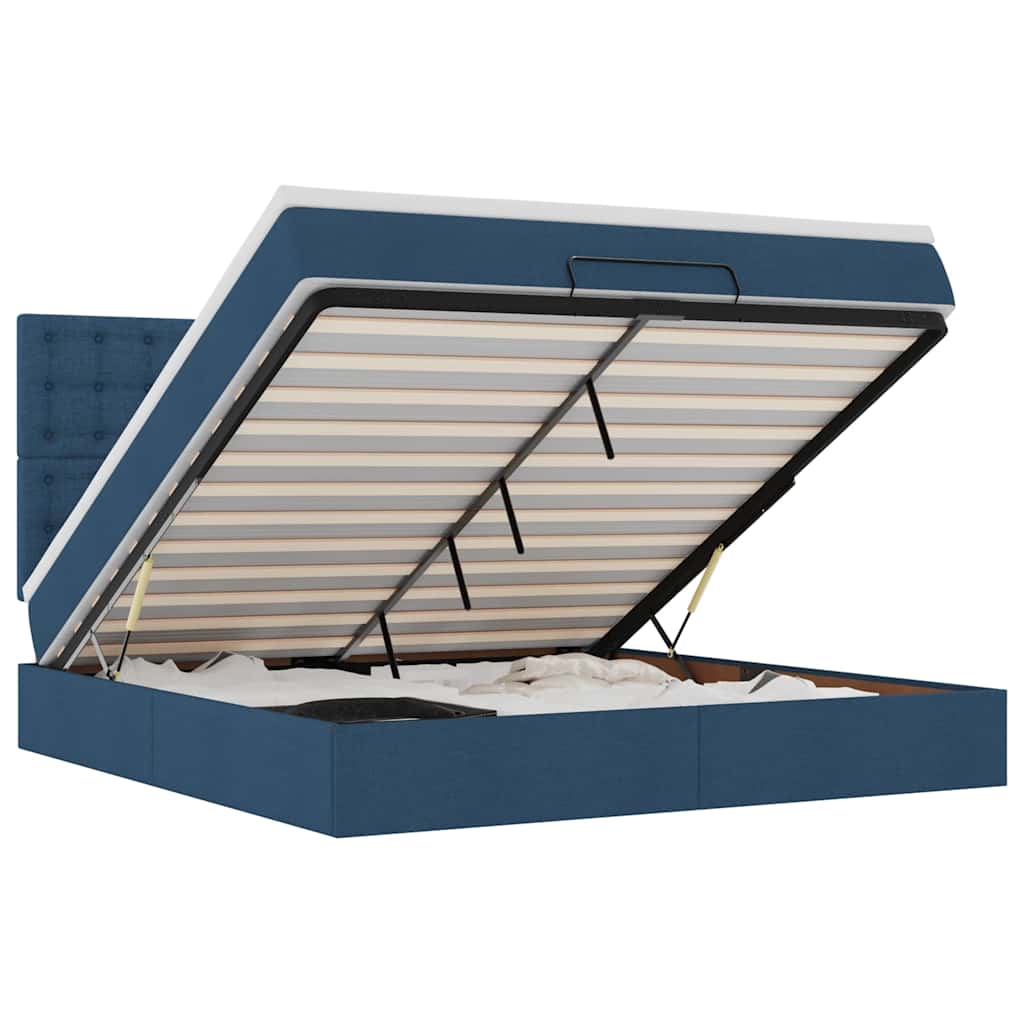 vidaXL Lit coffre ottoman avec matelas Bleu 180x200 cm Tissu