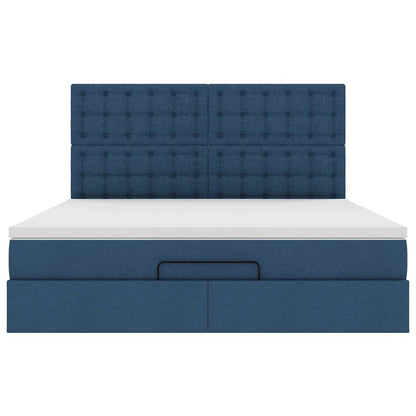 vidaXL Lit coffre ottoman avec matelas Bleu 180x200 cm Tissu