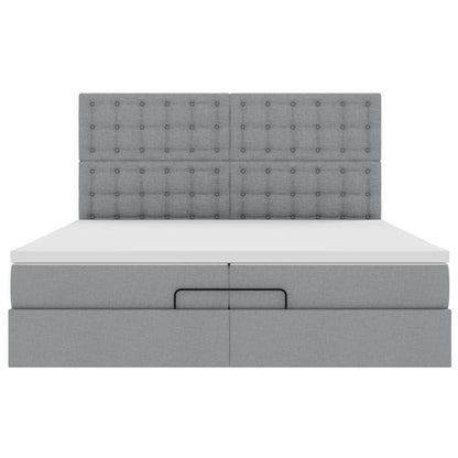 Ottoman-Bett mit Matratzen Hellgrau 200x200 cm Stoff