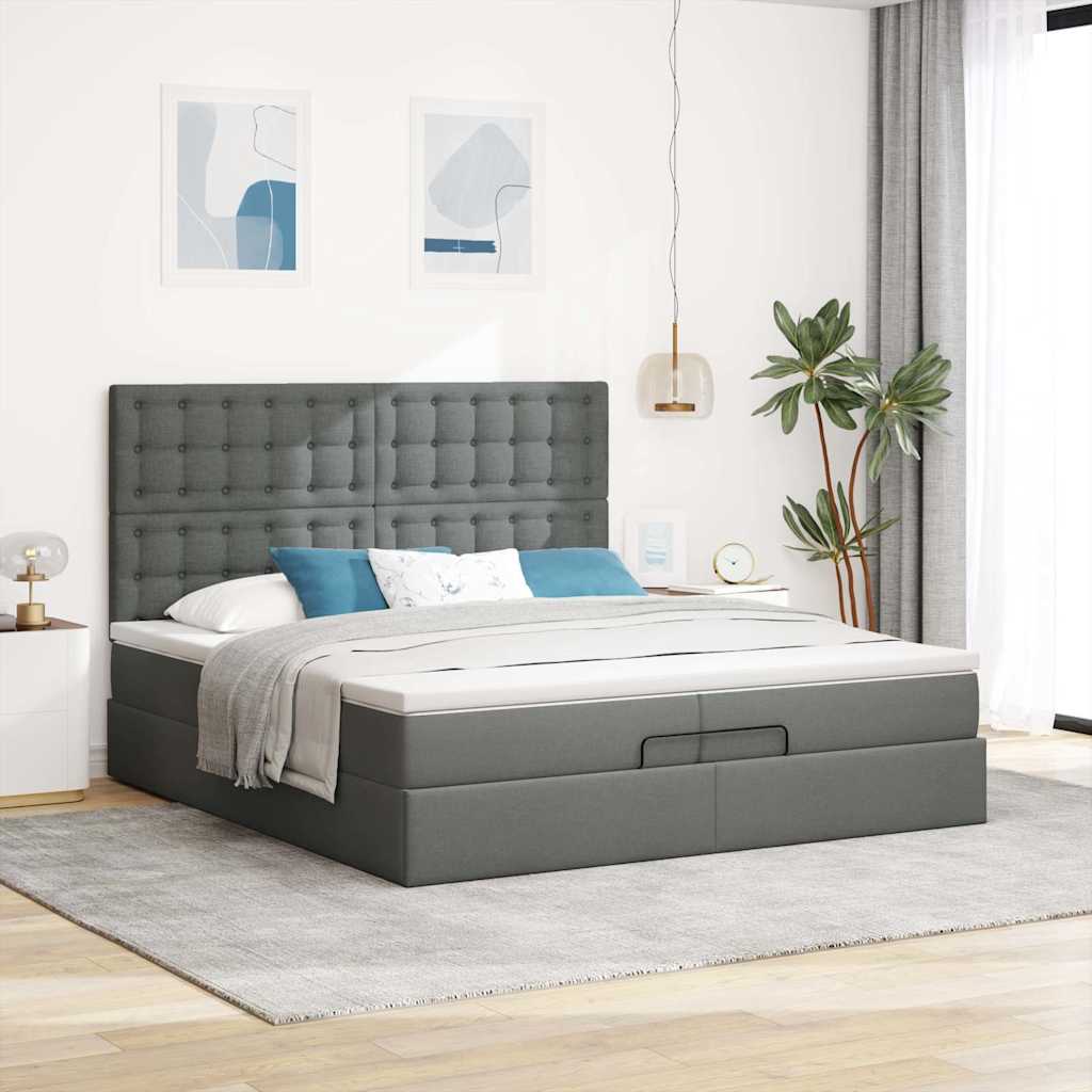 vidaXL Ottoman-Bett mit Matratzen Dunkelgrau 200x200 cm Stoff