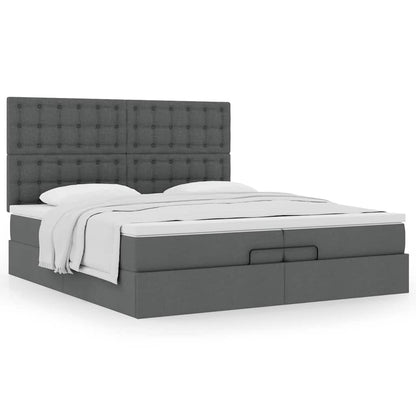 vidaXL Ottoman-Bett mit Matratzen Dunkelgrau 200x200 cm Stoff