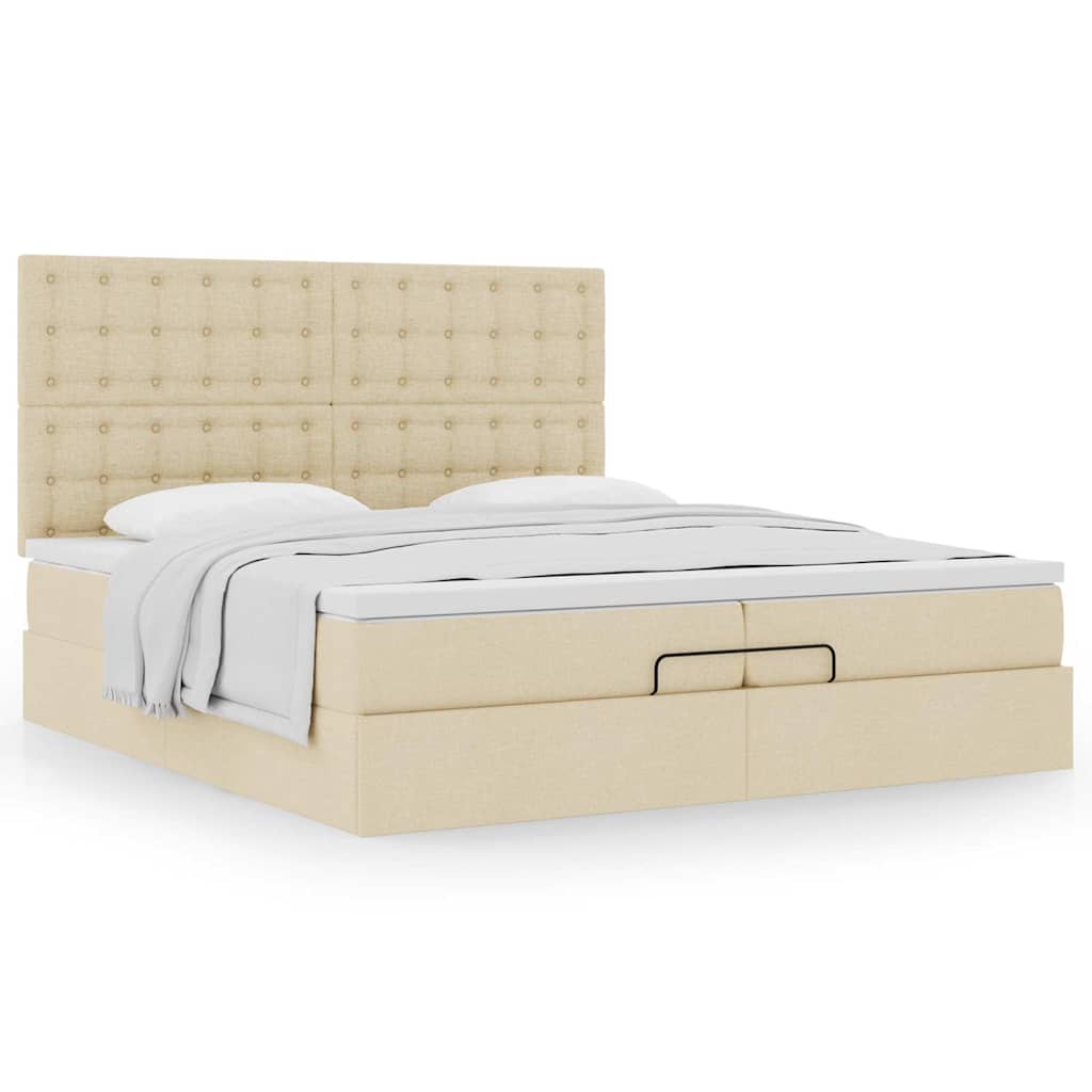 vidaXL Ottoman-Bett mit Matratzen Creme 200x200 cm Stoff
