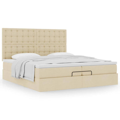 vidaXL Ottoman-Bett mit Matratzen Creme 200x200 cm Stoff