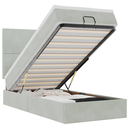 Ottoman-Bett mit Matratzen Hellgrau 90x190 cm Samt