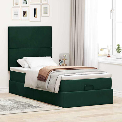 vidaXL Ottoman-Bett mit Matratzen Dunkelgrün 90x190 cm Samt