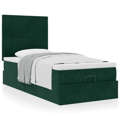 vidaXL Ottoman-Bett mit Matratzen Dunkelgrün 90x190 cm Samt