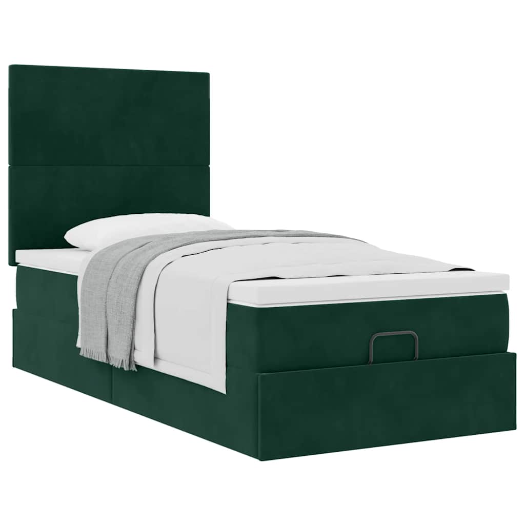vidaXL Ottoman-Bett mit Matratzen Dunkelgrün 90x190 cm Samt